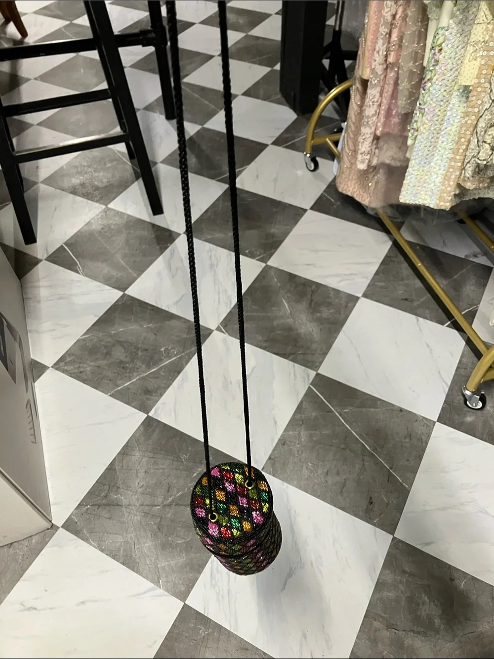 Bob Mackie Black Beaded Cylinder Case with Pink, Green, Red & Gold Accents